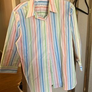 FINAL MARKDOWN Foxcroft Pink and Blue Striped Blouse 10